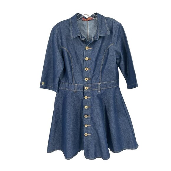 Jeanswear Denim Fit and Flare Dress Buttons Sz Medium 90s Retro - Picture 1 of 6